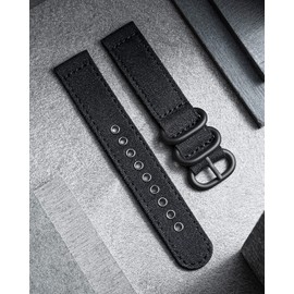 BINLUN Canvas Watch Straps 18mm 20mm 22mm 24mm, Quick Release Fabric SmartWatch Strap for Men Woman, Adjustable Replacement Sport Cloth Watch Bands，22mm, Black/Black Buckle