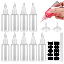 Gaomoeny Pack of 10 Plastic Squeeze Bottles (5 Pieces 100 ml, 5 Pieces 60 ml), Small Squeeze Bottles, Splash Bottles for Condiment, Cooking Sauces, with Funnels, Labels, Ballpoint Pen