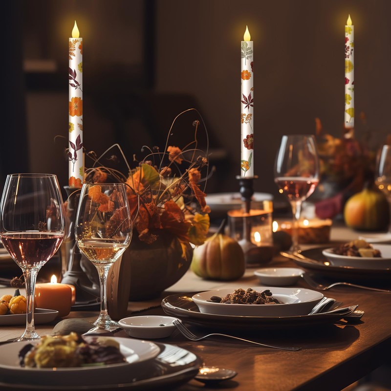 Nuanchu 6 Pcs Thanksgiving Flameless Taper Candles 10.6" LED Fall