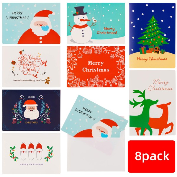 8 Packs Christmas Greeting Cards with Envelopes Christmas Cards Set