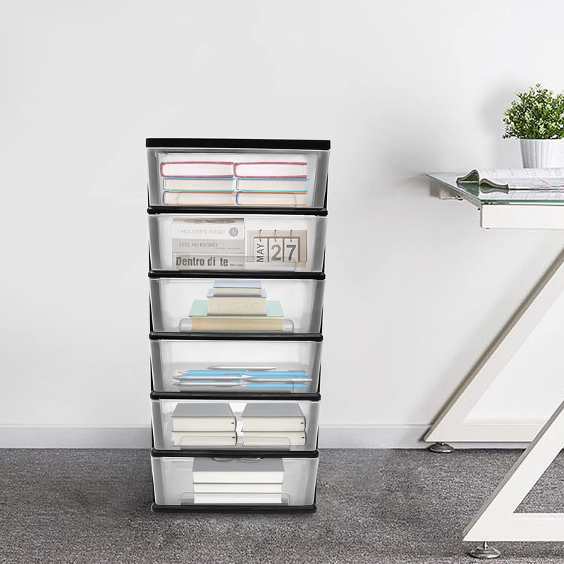 6 Clear Drawer Storage Organizer Rolling Cart,Movable Storage Tower for