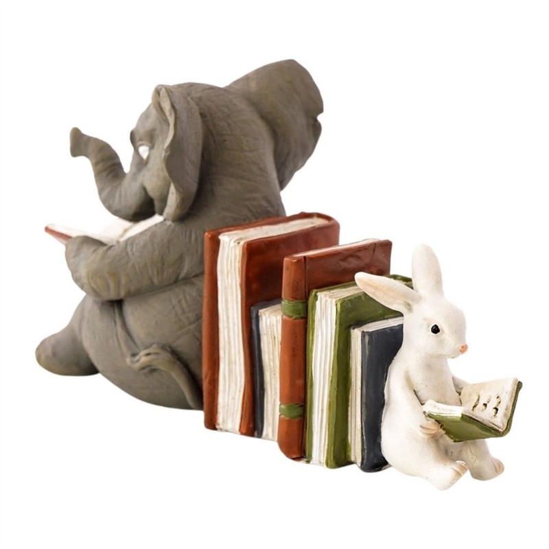 Elephant and Rabbit Statue Bookend Figurines Ornaments Resin Animal Figurines