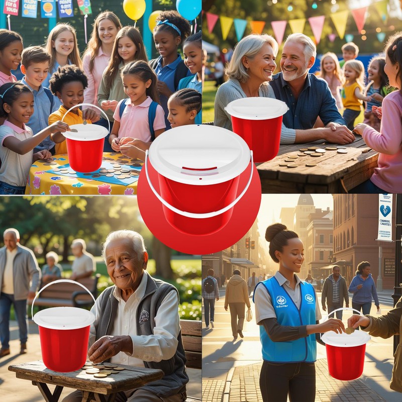 Plastic Street Charity Donation Can Coin Collection Bucket with 2