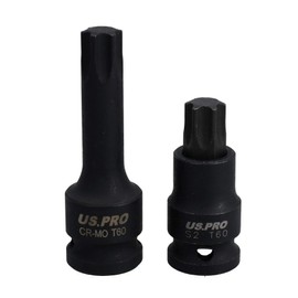 T60 Short (53mm) + Long (78mm) Impacted Torx Star Male Bits Sockets 1/2" Drive