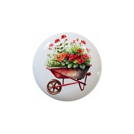 Watercolor Floral Wheelbarrows Flowers BEAUTIFUL DECORATIVE Ceramic Dresser Drawer PULLS Cabinet Cupboard KNOBS (Wheelbarrow18)