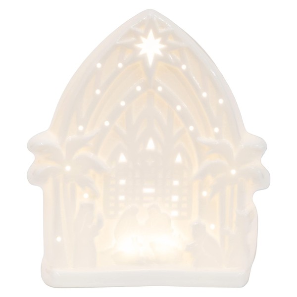 Kurt S. Adler Battery Operated Porcelain Light-Up Nativity, 6-Inches, White