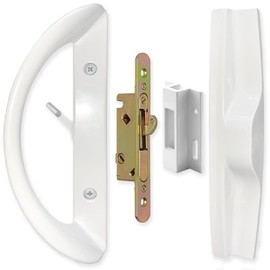 ALLYWASAI Patio Sliding Door Handle Set with Mortise Lock, Face Plate and Keeper, Replacement Handle Lock Set Fits Door Thickness from 1-1/2" to 1-3/4", 3-15/16" Screw Hole Spacing, Non-keyed, White
