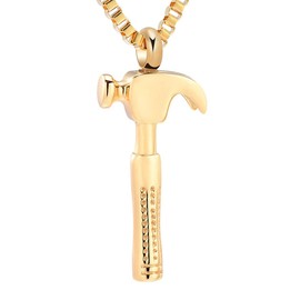 XSMZB Cremation Jewelry Hammer Pendant Urn Necklace for Ashes Stainless Steel Keepsake Memorial Jewellery for Women Men (Gold)