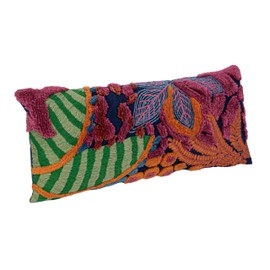 Creative Co-Op Embroidered Fabric Indoor/Outdoor Lumbar Pillow with Botanicals and Tufting, Multicolor