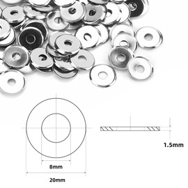 SHUNCHG Pack of 20 Pcs M8 x 20mm Washers, M8 Stainless Steel A2 V2A 304 Round Flat Spacer Washers, Suitable Metal Washers for Screws Bolts