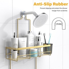 AKTECKE Shower Caddy Hanging Bathroom Organizer: Rustproof Shelf for Inside Shower - No Drilling Racks Over Showerhead - Bath Shelves for Shampoo Soap Gold