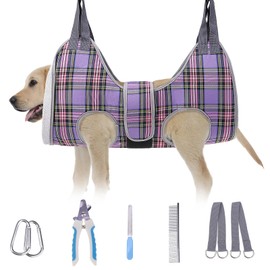 BEAUTYZOO Dog Grooming Hammock for Medium Dogs Cat- Dog Sling for Nail Trimming/Clipping- Dogs Hanging Harness Holder with Thick Fabric Neck Support & Strap Restraint Claw Care, Purple M