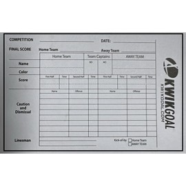 Score Card for Kwik Goal Soccer Coach Referee Gear Score Sheets