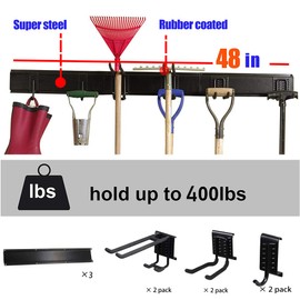 Ultrawall Garden Tool Organizer, 48 Inch Garage Tool Organizer Wall Mount, Heavy Duty Steel Wall Holders for Tools, 400lb Weight Capacity