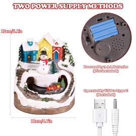 Musical Christmas Village Houses with LED Light & Rotating Train, Ornaments Centerpiece Decor with USB and Battery Power, Thanksgiving Xmas Holiday Indoor Decor