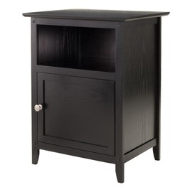 Pemberly Row Transitional Solid Wood End Table with Cabinet in Black