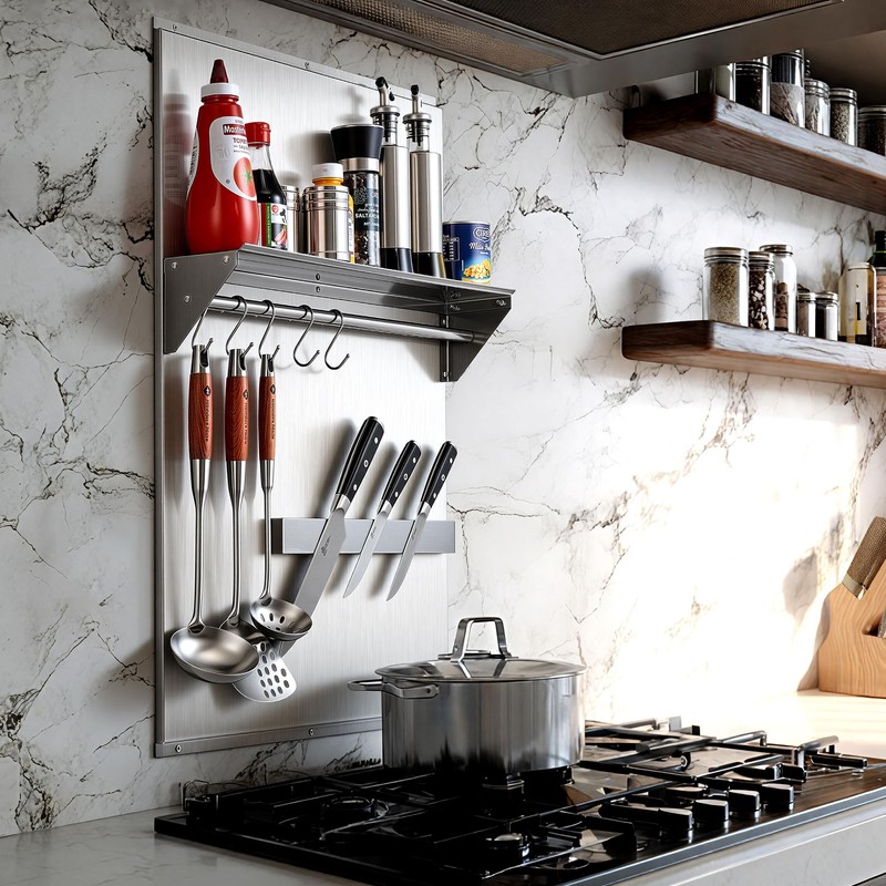 Wilprep Range Backsplash, 24"x30" Stainless Steel Backsplash with Storage Shelf
