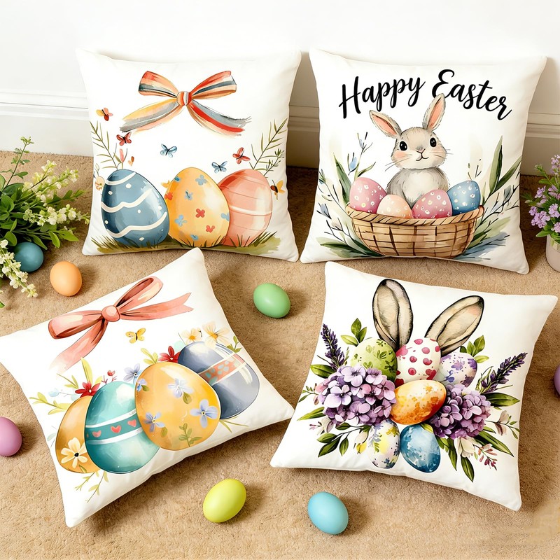 Ticacooler Easter Pillow Covers 18x18 Inch Set of 4, Bunny