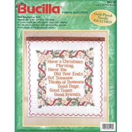 Bucilla Stamped Cross Stitch Wall Hanging/Lap Quilt Kit ... Never a Christmas Morning, Never the Old Year Ends, But Someone Thinks of Someone Good Days, Good Times, Good Friends ... 45" x 45"