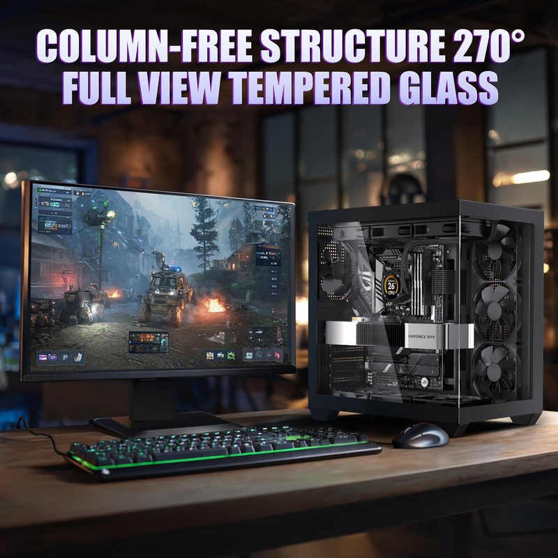Gaming PC CASE, ATX Cpmputer CASE with 3 Non-LED Fans