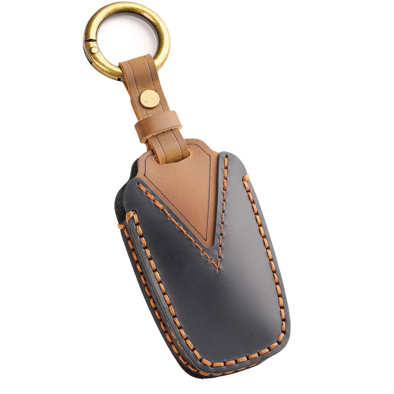 Hontumax Genuine Leather 3-Button Key Fob Cover for Toyota RAV4