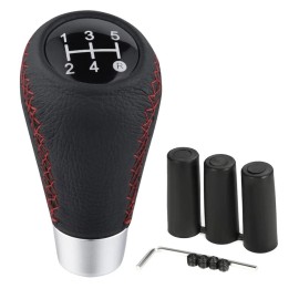 Arenbel 5 SPEED LEATHER CAR MANUAL SHIFT KNOB GEAR STICK SHIFTER LEVER HANDLE Black Red