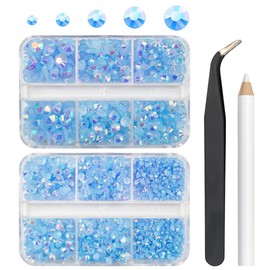 qiipii 3060PCS Light Blue AB Resin Rhinestones for Crafts Blue AB Flatback Jelly Resin Rhinestone 2mm 3mm 4mm 5mm 6mm 5 Sizes Non-Hotfix Stones Diamonds Crystals Gems for Tumblers Bottles DIY Crafts