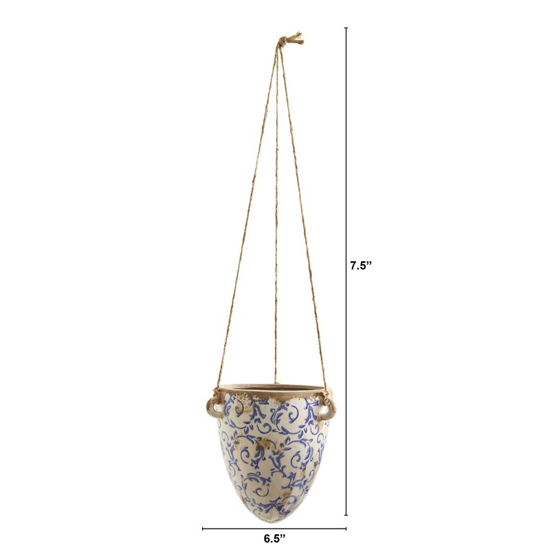 Nearly Natural 2ft. Tuscan Hanging Ceramic Scroll Planter