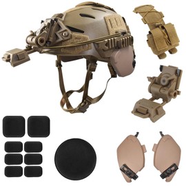 Airsoft Helmet with Rail 3.0,Adjustable Chin Strap with Front NVG Mount, Night Vision Mount and Tactical Helmet Battery Pouch Counterweight Pouch (Coyote Tan)