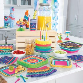 Unique 73445EU Eco-Friendly Square Paper Plates-23 cm-Boho Fiesta Party-8 Count (Pack of 1), Multicolour
