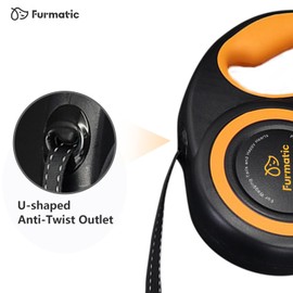 Furmatic Tangle-Free Retractable Dog Leash | 16 ft Strong Reflective Nylon Tape | One-Hand Brake, Pause, Lock | (Black, Medium（5m）)