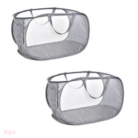 (pack 0f 2) Strong Collapsible Mesh Pop-Up Laundry Basket – Portable Dirty Clothes Hamper with Side Pocket & Handles – Stacking Bathroom Organizer for Clothes & Toys (2)