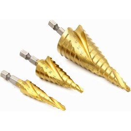 ZAFAYA HSS Step Drill Bit Spiral Flute 3-Piece Set 4-12mm/4-20mm/4-32mm, HSS Titanium Coated Drilling Tool Multi-functional Hex Shank High Speed Steel