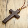 Rockyu Men's Long Cross Necklace Popular Cross Wooden Charm Black