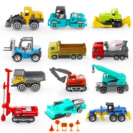 17 Metal Construction Vehicles Toys, Hot Small Excavator Wheels Cars Mini Construction Trucks Toys for Boys Kids Toddlers Birthday Gifts Christmas Stocking Stuffers Cake Decorations Party Favors