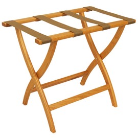 Wooden Mallet Designer Curve Leg Luggage Rack,Tan Straps, Light Oak