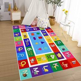 Sejiarep ABC Kids Play Rug - 3' x5' Number Alphabet Shape Fruit Learning Educational Area Rug - Large Non-Slip Kids Room Play Mat (Rectangle Alphabet, 3x5 ft)