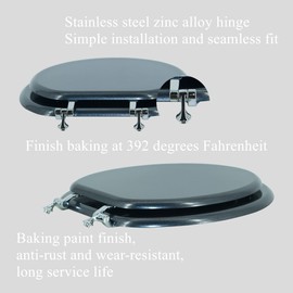 BLOFDE Elongated Toilet Seat Wood Toilet Seat Prevent Shifting with Zinc Alloy Hinges American Standard Size Toilet Seat Easy to Install also Easy to Clean(Elongated,Navy Black Blue)