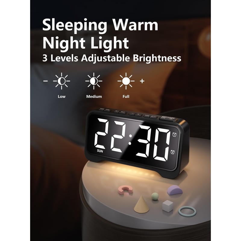 Mesqool Digital Bedside Clock - White LED Alarm Clock for