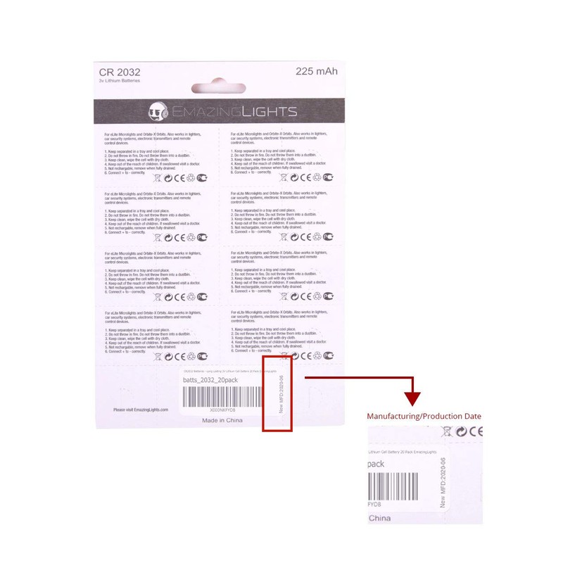 EmazingLights CR2032 Batteries 3 Volt Lithium Coin Cell 3V Button