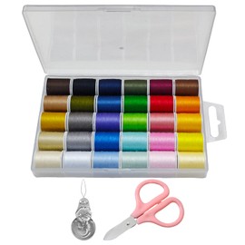 30 Pieces of Sewing Thread, with 1 Piece of Needle Threader and 1 Piece of Small Scissors, Polyester Sewing Thread, Sewing Supplies, DIY Handicraft Accessories