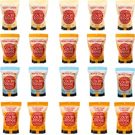 Colby Ridge 20-Pack (1/2 Gal. 8 Cups Each) 5 White, 5 Fresh Caramel, 5 Kettle Corn, 5 Cheddar Cheese Gourmet Craft Popped Gluten Free Popcorn Snack Sized