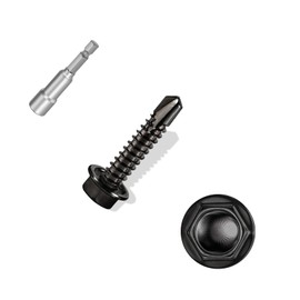 ANCHOREASE #8×5/8″ Sheet Metal Screws 100Pcs, 410 Stainless Steel Black Self Drilling Screws, Hex Washer Head Fast Self Tapping Screws