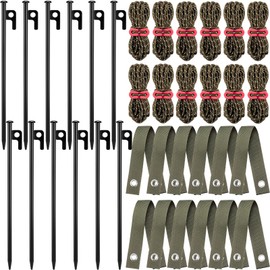 Sintuff 36 Pcs Heavy Duty Tree Stake Kits Stake and Support for Young Leaning Tree Anchor Straightening Kit, 15.8'' Support Straps, 11.8'' Steel Stakes, 13.12ft Rope(Army Green)