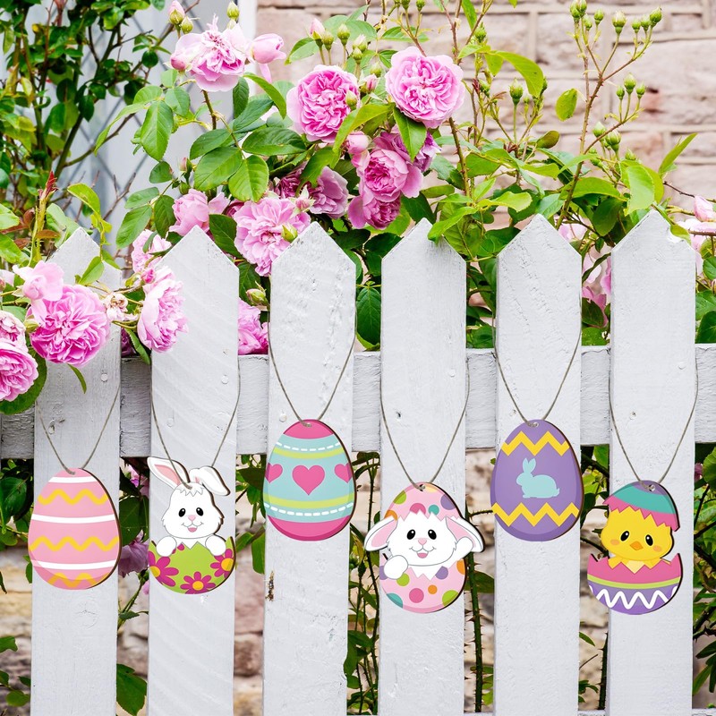 FainFun Easter Egg Pendants, Pack of 24 Easter Reko Wood,