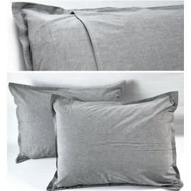 Eikei Washed Cotton Chambray Duvet Cover Solid Color Casual Modern Style Bedding Set Relaxed Soft Feel Natural Wrinkled Look (Queen, Grey)