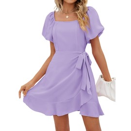 SAMPEEL Chiffon Dresses for Women Puff Sleeve Casual Summer Spring Outfits Vacation 2023 XL Light Purple
