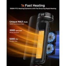 Garvee 31" Space Heater for Large Room, 1500W PTC Ceramic Heater with 3D Flame Effect, Heat Up 200 Square Feet, Tower Heater for Indoor Use, 90°Oscillating With Remote, for Living Room,Bedroom,Office