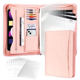 Leathario Portfolio,A4 Padfolio 3-Ring Folder Binder Organizer,11 Inch Tablet Sleeve,with 10 Document Sleeve,3 Notepads,Business Office Conference Notepad Clip Boards for Women Men