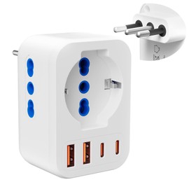 Adapter Italy Socket, 7 in 1 Travel Adapter Italy with 2 USB C + 2 USB A, 2500 W Italy Plug Adapter with 2 IT + 1 Schuko, Socket Adapter Italy, Adapter Italy, Travel Plug Italy, Type L Plug